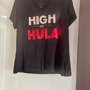 a new day Black Tee with Silver and Red Print